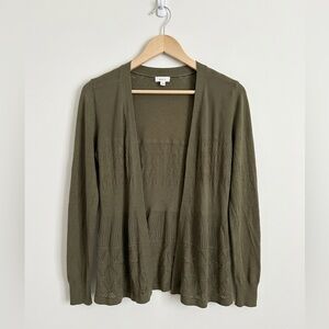 Debut Olive Green Boho Crochet And Lace Detail Lightweight Open Front Cardigan